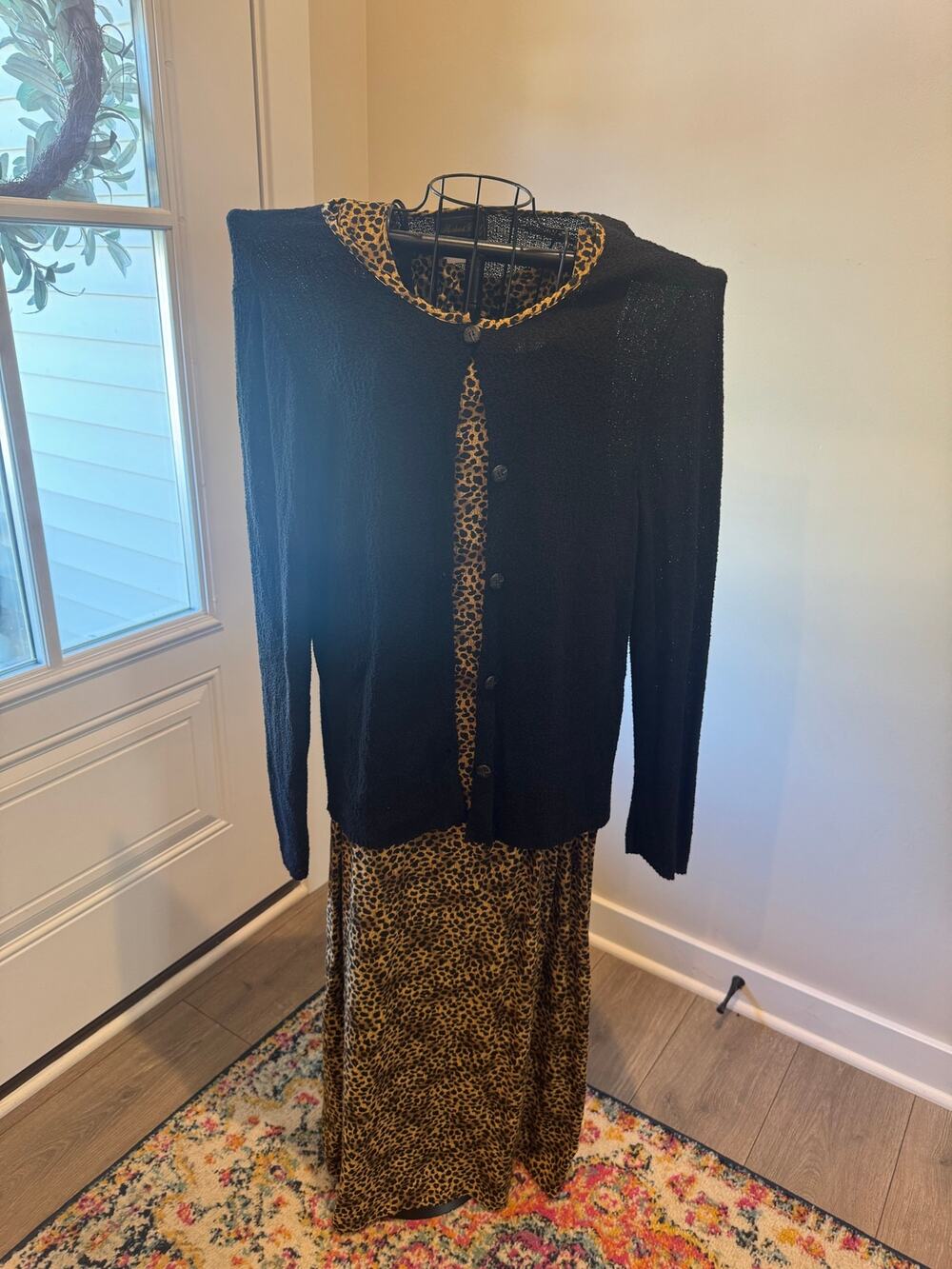 Matthew & David 2 Piece Leopard Print Maxi Dress & Black Cardigan Set 16W
